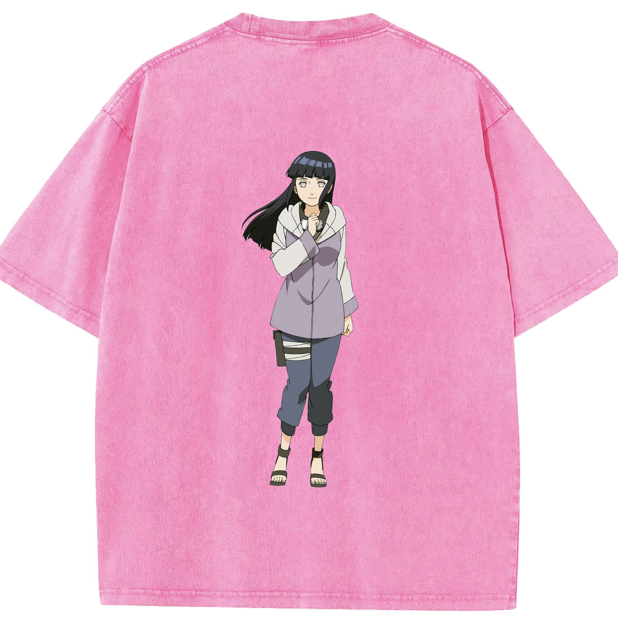 （画像用） NARUTO -ナルト- 日向ヒナタ Hyūga Hinata 綿100% ヴィンテージ風 半袖Tシャツ（背面プリント）